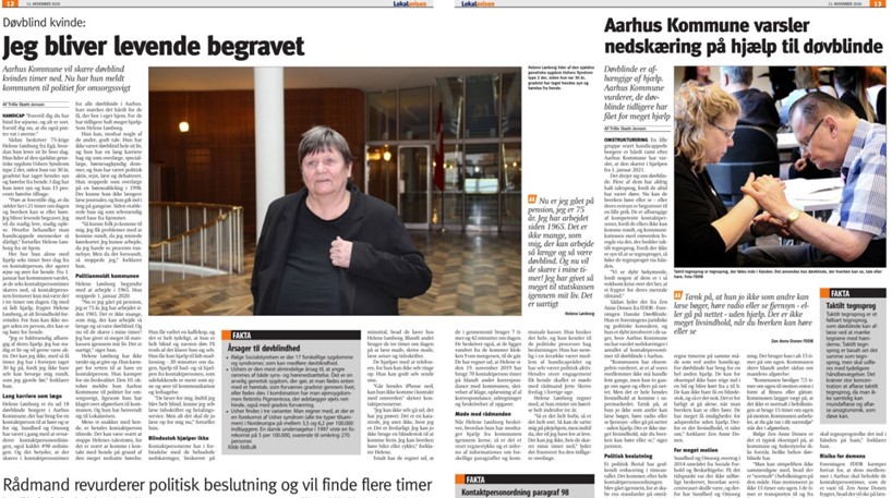 U-vending i sagen om hjælp til døvblinde i Aarhus: 3 artikler i Lokalavisen Aarhus Nord 11/11-2020